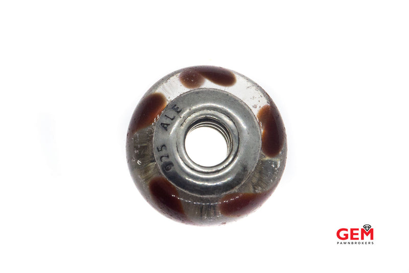 Pandora ALE Brown Swirly Swirl Print Murano S925 Sterling Charm Pendant Bead