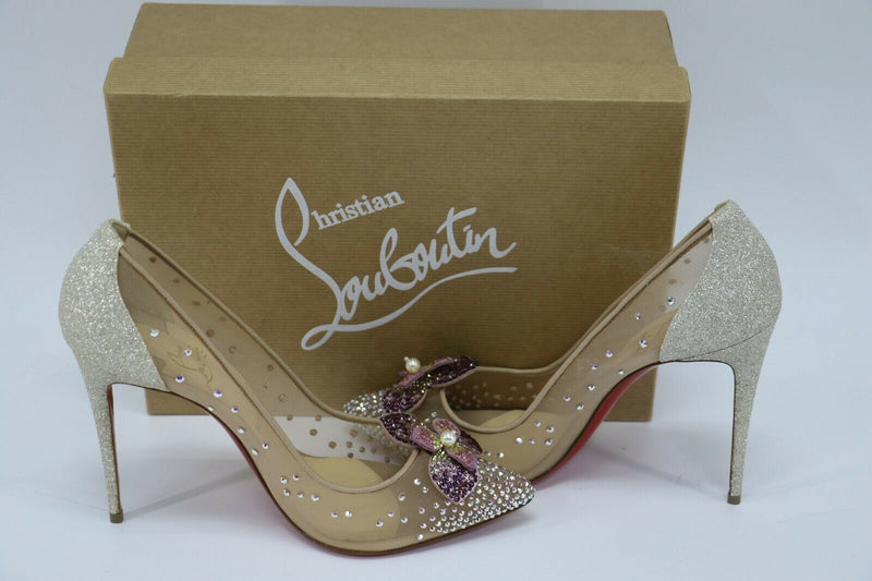 Christian Louboutin Feerica 100 Crystal-flower Embellished Pumps Nude Sz 39.5/9