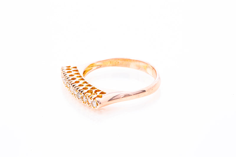 Diamond Single Bar Statement Finger Ring 14k 585 Rose Gold Size 7