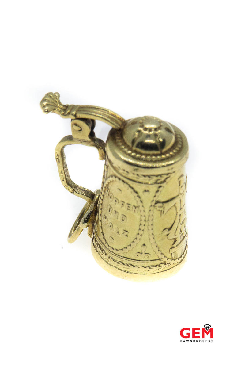 Antique 14K 585 Yellow Gold German Beer Mug Erhaltes Stein Charm