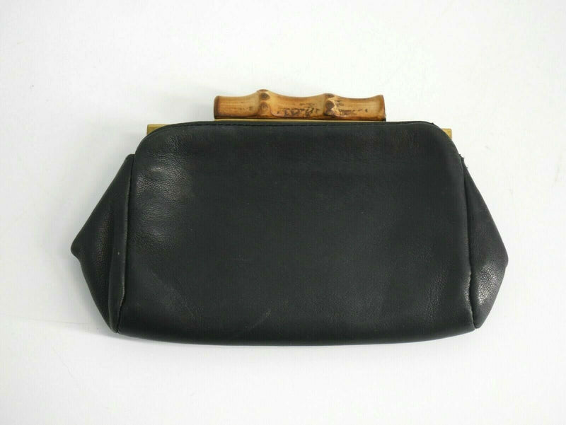Gucci Black Coin Purse Leather Bamboo Pouch 108647-0416