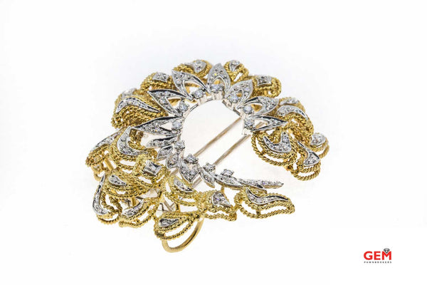 Diamond Cluster Wreath 18K 750 Yellow & White Gold Brooch