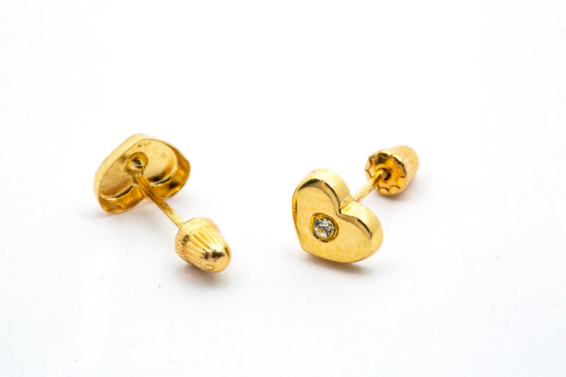 Mini Loving Hearts Kids Teen 14k 585 Yellow Gold Cubic Zirconia Earrings