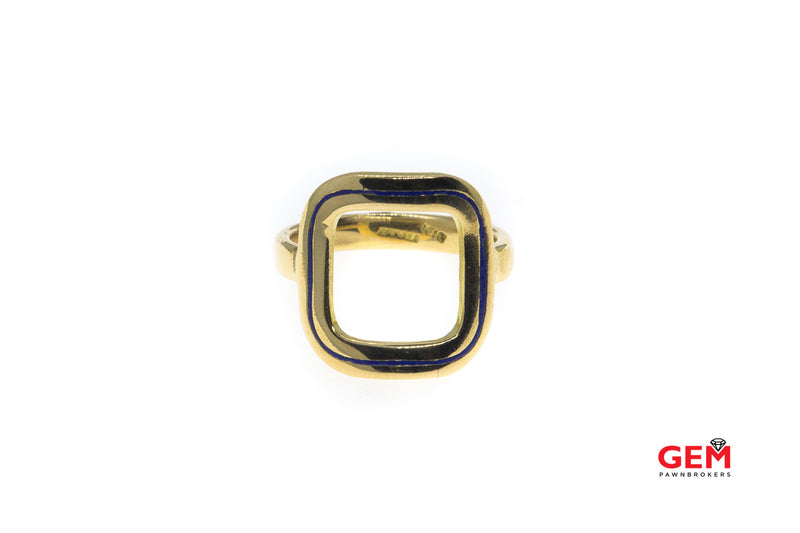 Retro Open Ring No Stone 18k 750 Yellow Gold Blue Enamel Ring Size 6