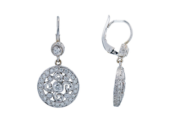 Penny Preville Diamond Halo Pierced Disc Drop 18K 750 White Gold Pair of Earrings