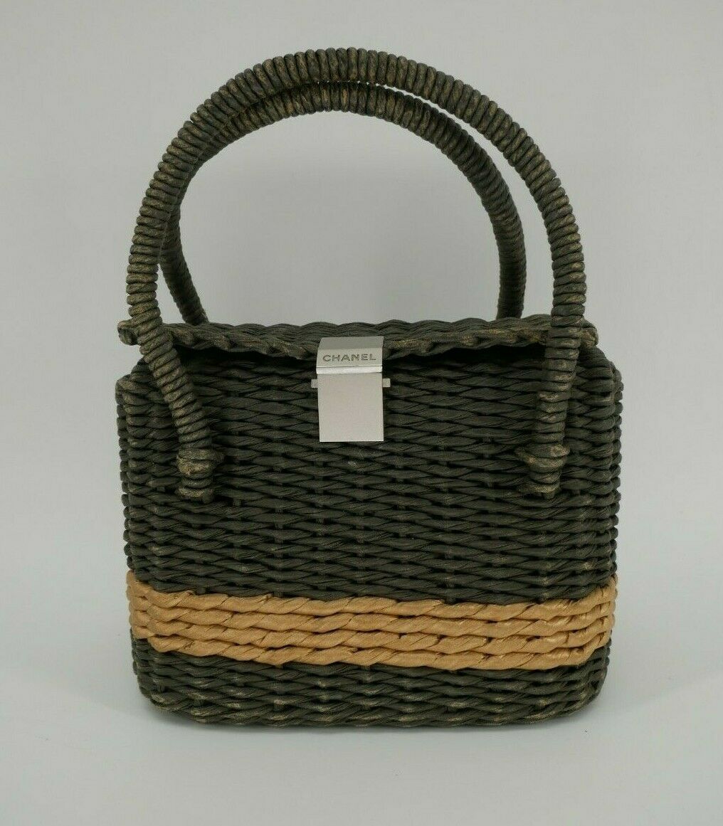 Chanel Charcoal and Tan Wicker Rattan Basket Handbag 568079 – GEM