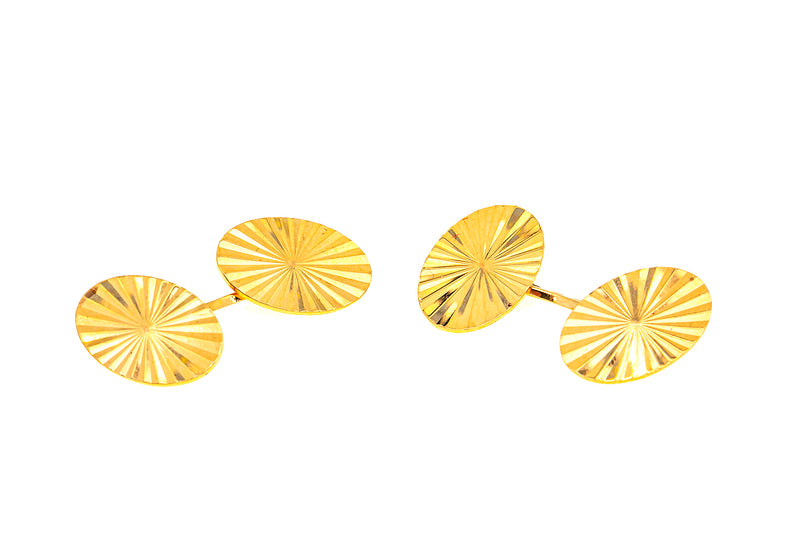 Italy UnoAErre Classic Sunburst Oval Cuff Links 18K 750 Yellow Gold Cufflinks