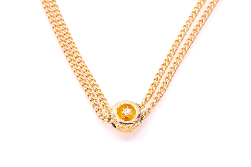Antique Diamond Slider Pendant Necklace Chain Fob 14k 585 Yellow Gold 24"