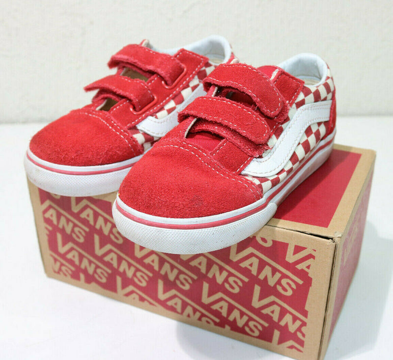 Vans Toddler Primary Check Old Skool V Red/White Size 9.5T(Toddlers)