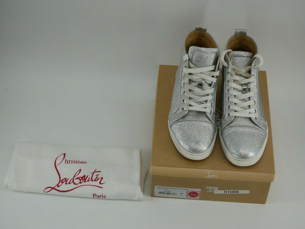 NIB LOUBOUTIN BIP BIP SILVER ORLATO FLAT LUREX LEATHER HI TOP SNEAKERS 41