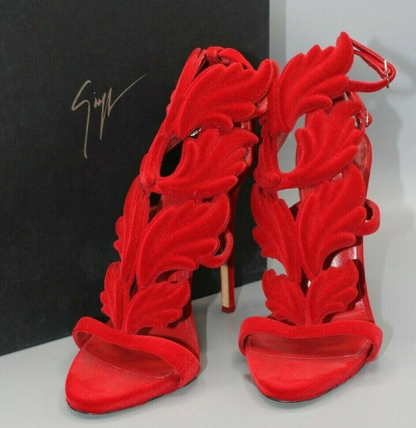 Giuseppe Zanotti Red Coline Winged Velvet Sandals Size 39 / 8