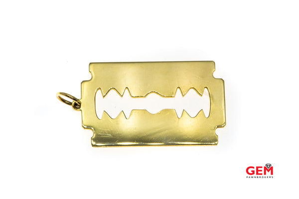 Solid 14K Yellow Gold Razor Blade Charm Pendant
