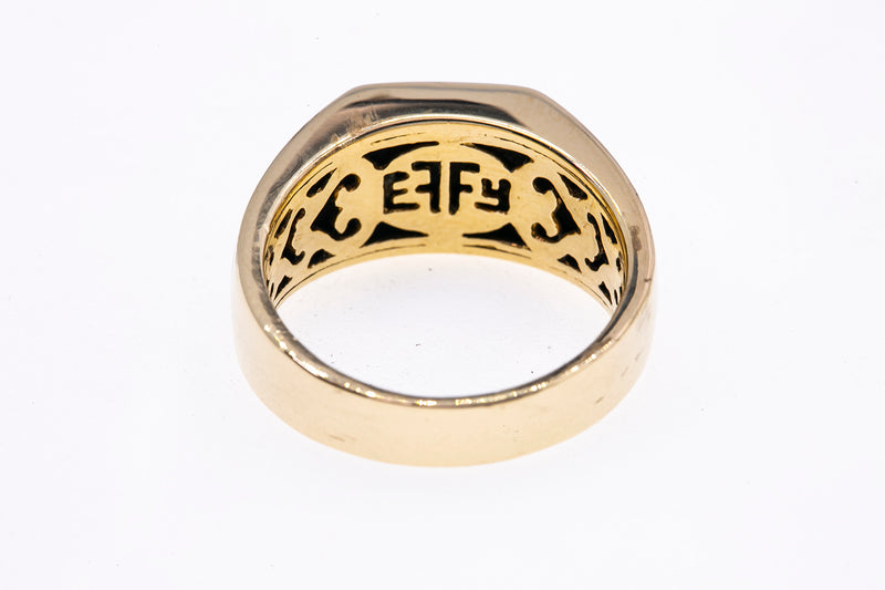 Effy Cognac Diamond Pave Signet Band 14K 585 Yellow Gold Ring Size 10 1/2