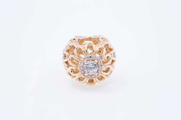Pandora Pave Floral Brilliance Bead Charm CZ 14k G585 Yellow Gold C