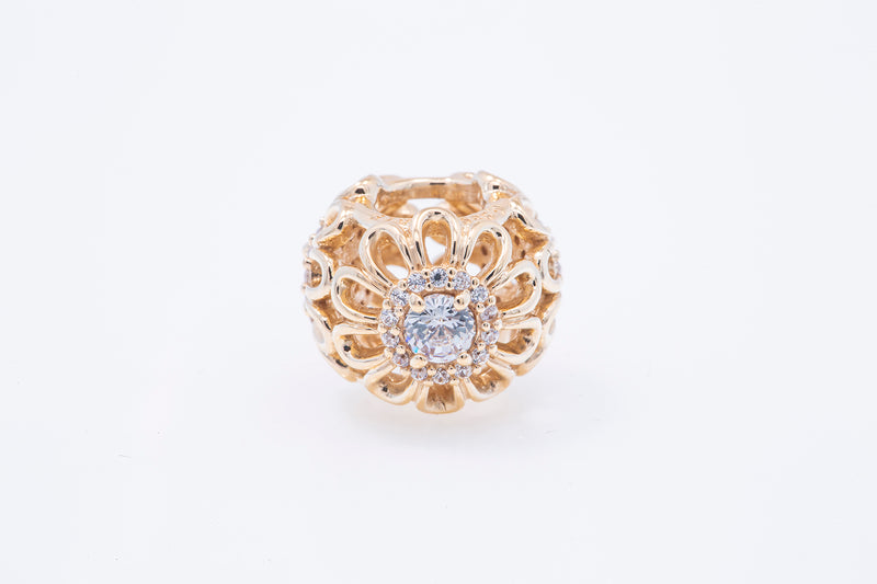 Pandora Pave Floral Brilliance Bead Charm CZ 14k G585 Yellow Gold C