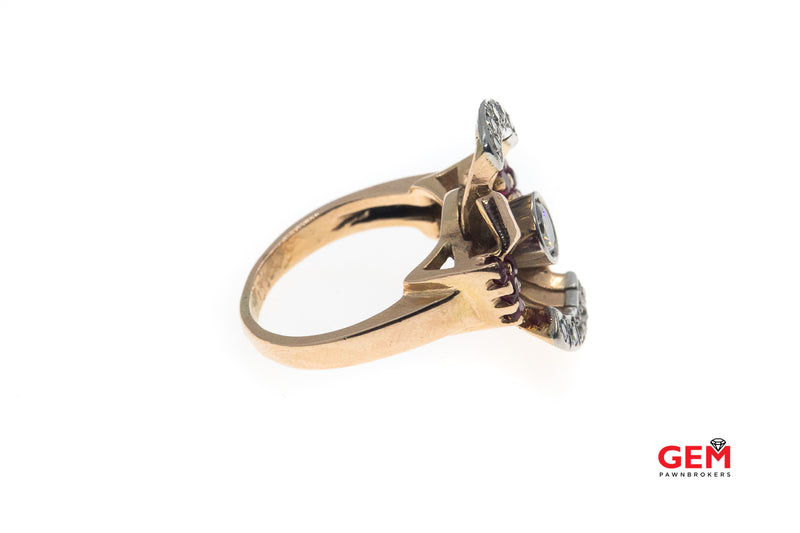 Art Deco Rose Gold Diamond Ruby 14k 585 Vintage Ring Size 10