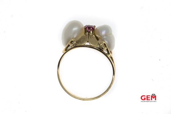Vintage Baroque Pearl Pink Sapphire Ring 14k 585 Yellow Gold Size 7