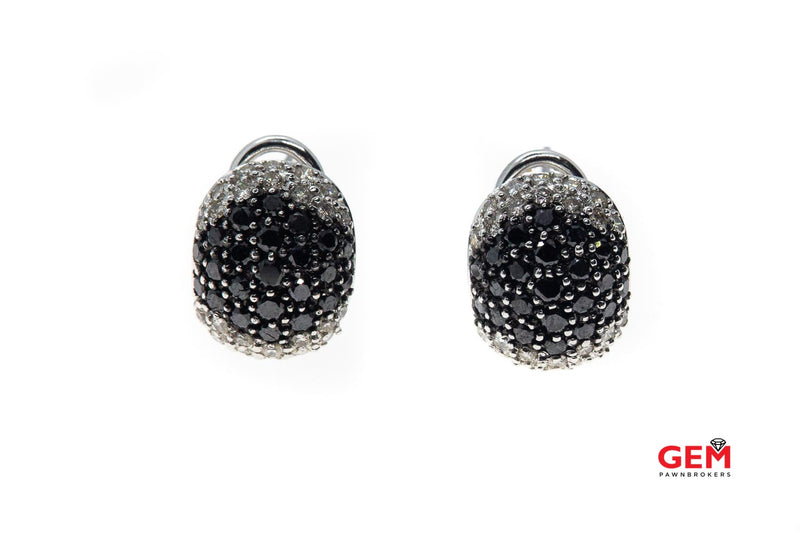 Black & White Two Tone Diamond Oval Style Studs 18K 750 White Gold Earrings