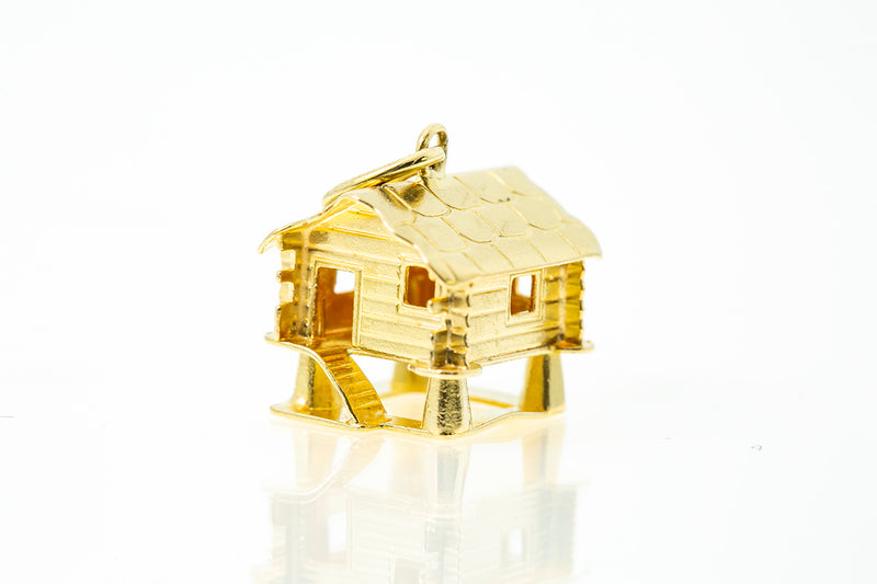 Vintage Cabin House 18k 750 Yellow Gold Charm Pendant