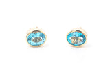 Oval Aquamarine Gemstone 18k 750 Yellow Gold Stud Bezel Earrings