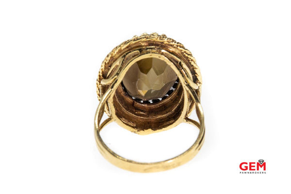 Antique Yellow Gold Rope Accent Smoky Quartz Cocktail Ring Size 10