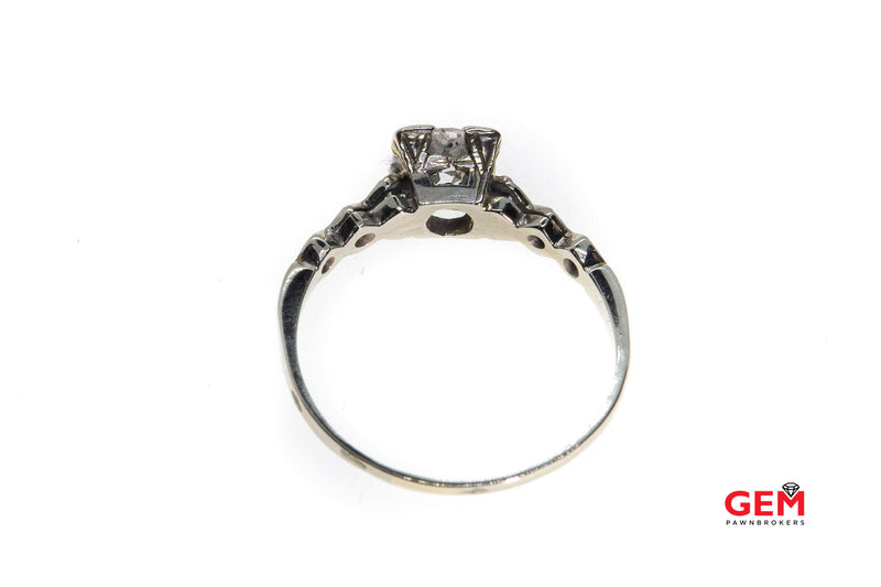 Antique Diamond 14k 585 White Gold Filigree Size 6.5 Wedding Ring Solitaire