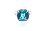 Topaz & Diamond Halo Cocktail Ring 14k 585 White Gold Size 7