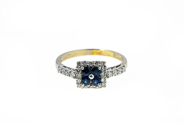 Natural Sapphire & Diamond Cluster Band 18K 750 White Gold Ring Size 8 3/4