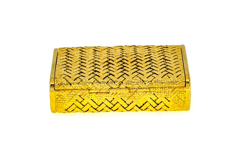 Vintage CB Weaved Basket Briefcase Medicine 18K 750 Yellow Gold Pill Box
