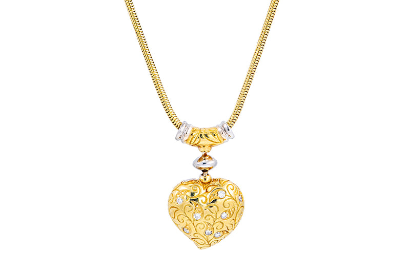 Seidengang Diamond Heart Pendant Snake Chain 18K 750 Yellow & White Gold 17.5" Necklace