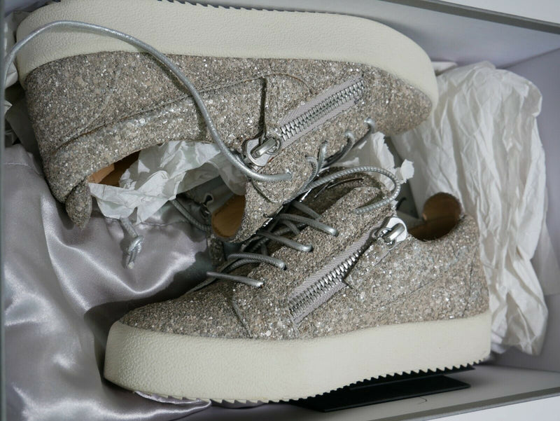 Giuseppe Zanotti Cheryl RS80001 Glitter Fashion Sneakers Ivory Eur Sz 36 US Sz 6