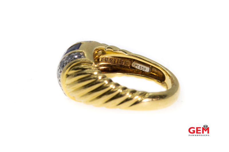 Charles Turi 18 KT Solid Yellow Gold Sapphire Diamond Ring Size 6