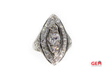 Antique Art Deco Diamond Cocktail Navette Ring 18kt White Gold 750 Size 6