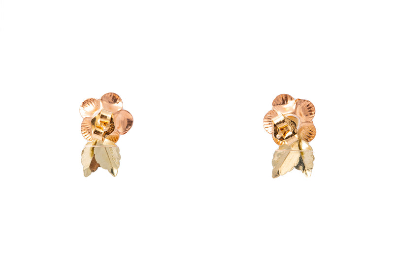 Rose & Yellow Gold Rose Flower Stud Earrings 10k 417 Gold