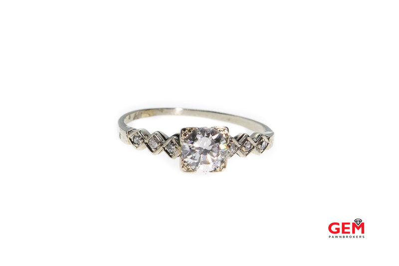 Antique Diamond 14k 585 White Gold Filigree Size 6.5 Wedding Ring Solitaire