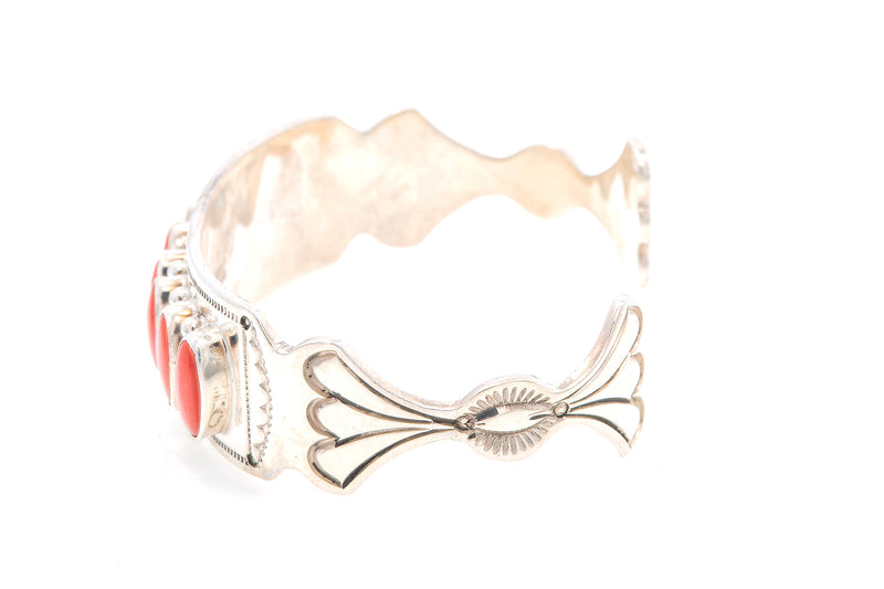Navajo Wallace Jr Sterling Silver 925 Coral Bangle Bracelet