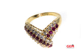 Natural Ruby & Round Diamond Cocktail Cluster Twist 14K 585 Yellow Gold Ring Size 7