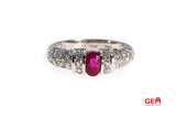 Natural Oval Ruby & Diamond Cluster Pave Band Italy 18K 750 White Gold Ring Size 6
