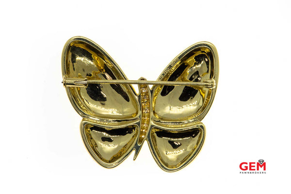 Butterfly Wings Diamond Accent Brooch Solid 18K 750 Yellow Gold Designer Lapel Pin Brooch