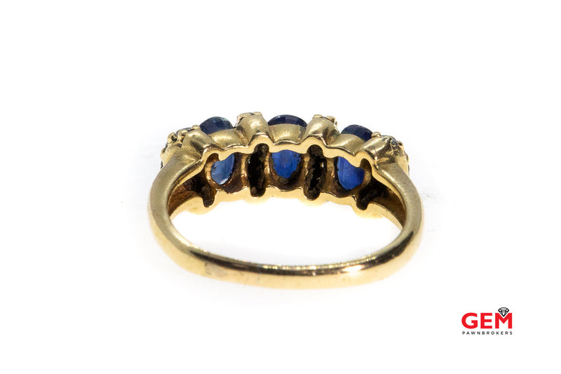 Natural Oval Sapphire & Diamond Accent Cluster Cocktail Band 14K 585 Yellow Gold Ring Size 8 1/2