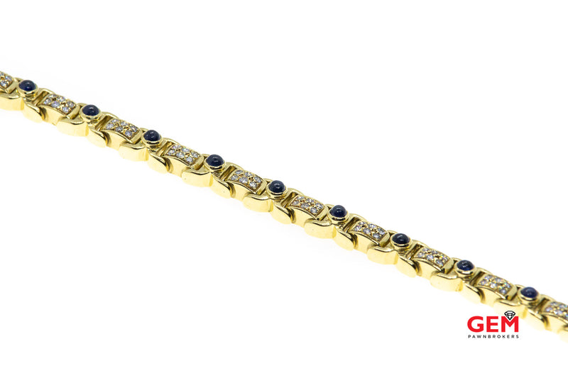 Salavetti Natural Sapphire & Diamond Pave Link 18K 750 Yellow Gold 7.5" Bracelet