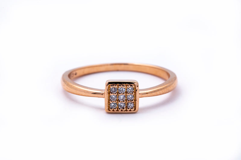 SNJ 5.5mm Square Geometric Diamond Pave Wire Band 14K 585 Rose Gold Ring Size 7