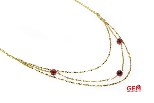 Robin Rotenier Natural Garnet Briolette Gemstone 2.4mm Chain Link 18K 750 Yellow Gold Designer 16" Necklace