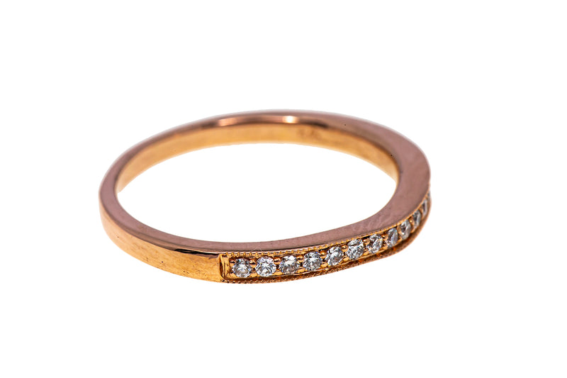 Half Eternity Diamond Line Milgrain Accent Band 14K 585 Rose Gold Ring Size 8
