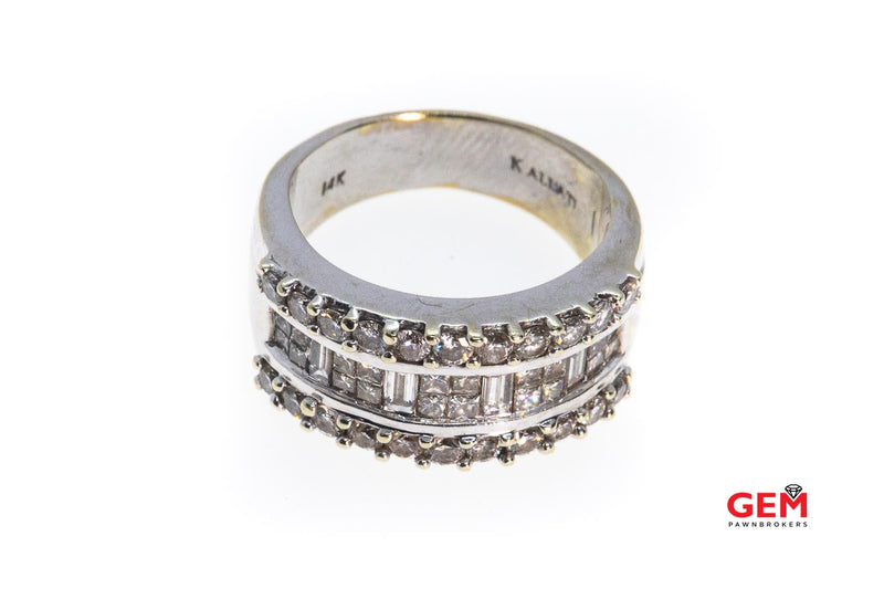 Kallati Princess & Baguette Diamond Cluster Band 14K 585 White Gold Ring Size 6 1/4