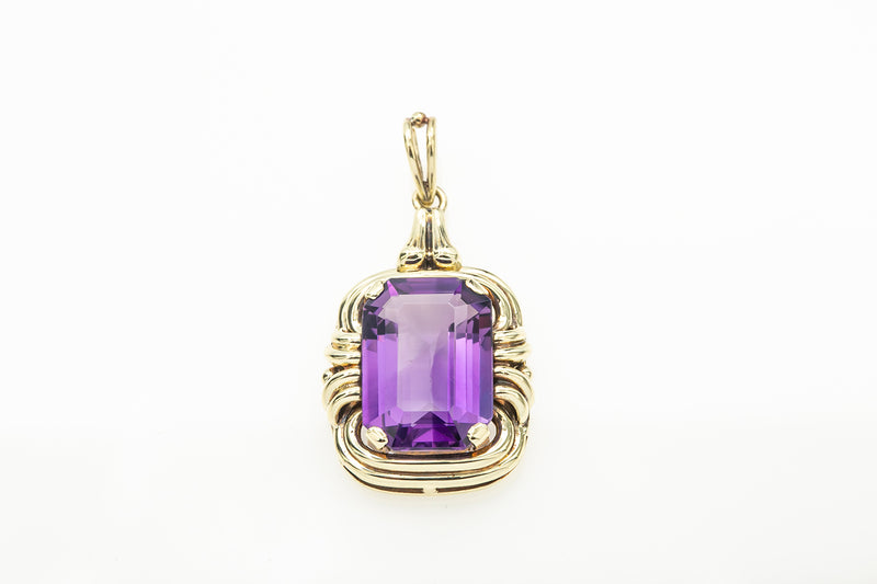 Vintage Art Nouveau 14k 585 Yellow Gold Amethyst Charm Pendant