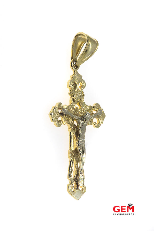 14 KT Two Tone White Gold Yellow Gold Crucifix Charm