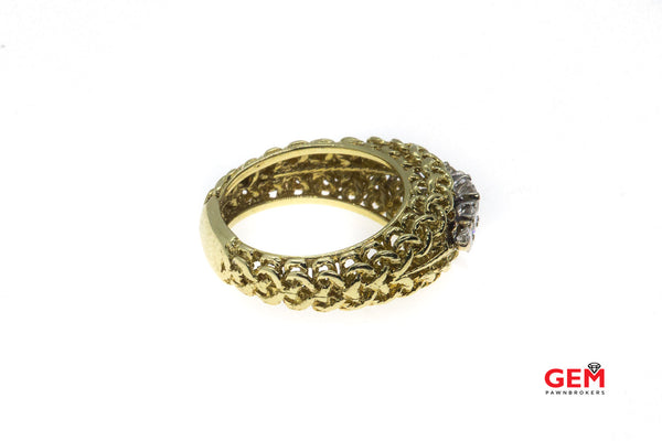 Braided Filigree Chain Link Motif 18K 750 Yellow & White Gold 5 Stone Diamond Ring Size 7