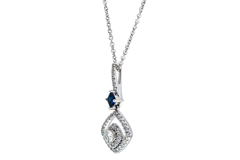 Vera Wang Love Collection Diamond & Sapphire Pendant 14K 585 White Gold Necklace