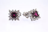 Natural Garnet & Diamond Halo Accent Studs 14K 585 White Gold Pair of Earrings